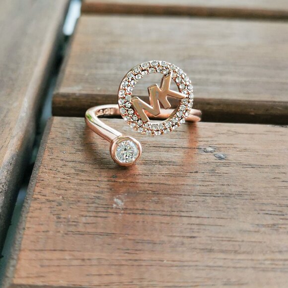 Michael Kors Monogram Logo Crystal Rose Gold open ring size 6 - #6 - Picture 1 of 3